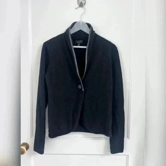 Charter Club Cashmere Black Cardigan With Leather Trim Size M - Picture 1 of 4